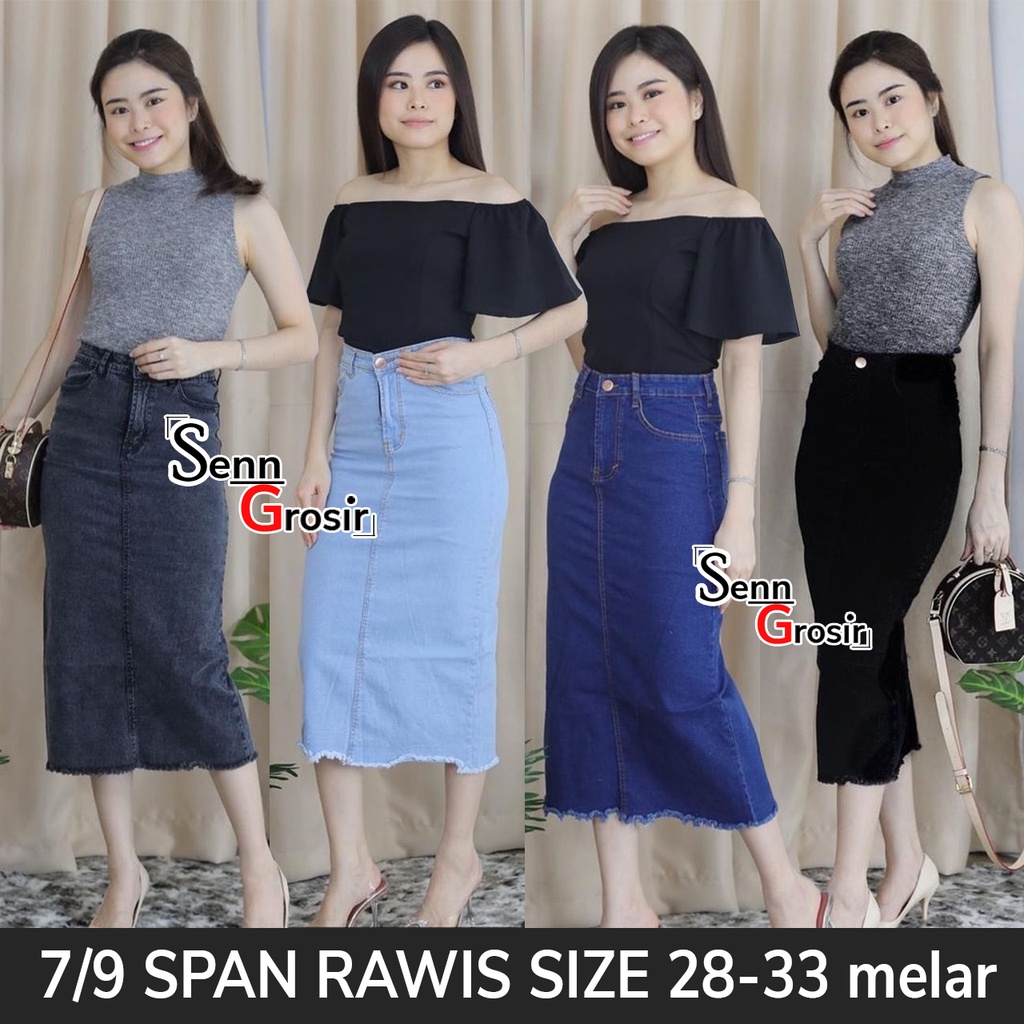 Rok Jeans Span Rawis Rumbai Panjang Melar Rok Jeans Rok Span Rok Denim Rok Panjang Rok Rawis Rok Rum