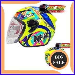 last stok HELM NHK R6 MOTIF PIGMENT YELLOW FLUO HALF FACE JUAL KYT INK JPX 140ZZ3