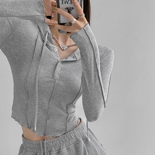 [Premium] Summer Soft Cropped Ribbed Set head Hooded T-shirt 7075 S/M/L