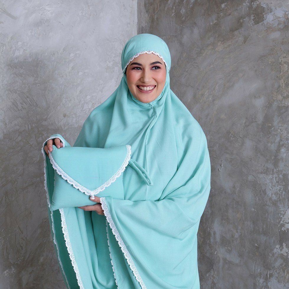 Mukena Dewasa Bahan Katun Silky Premium Renda Simple dan Mewah Hijau Wardah