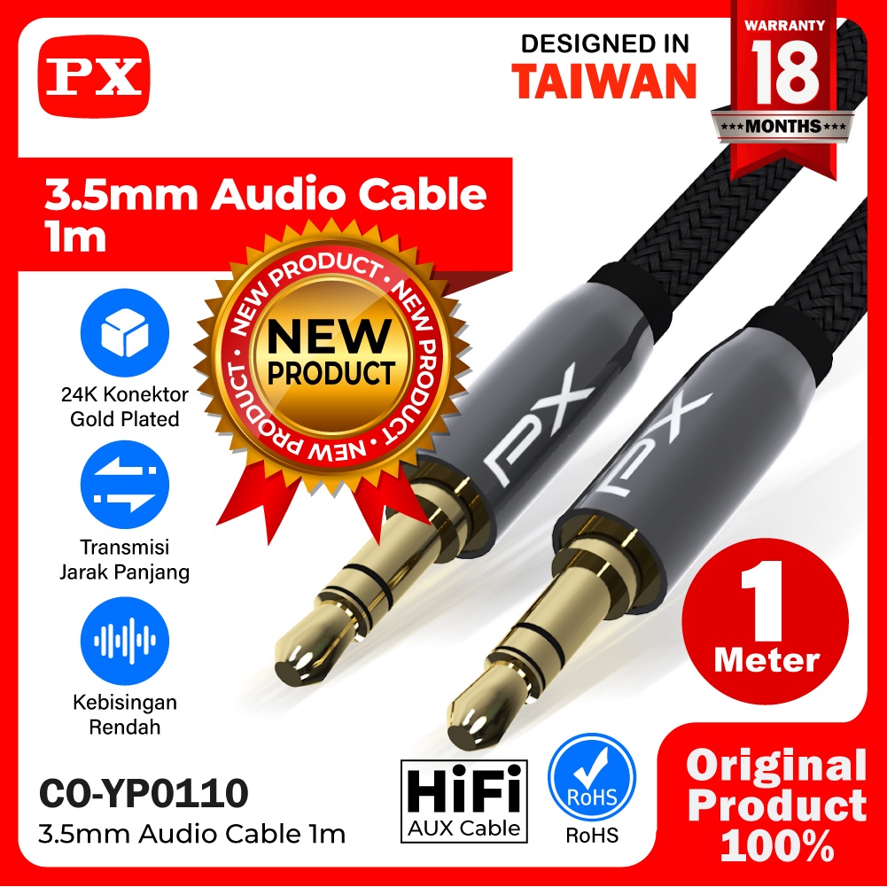 Kabel Aux Audio 3.5mm Male to Male Speaker 1 Meter HiFi PX CO-YP0110