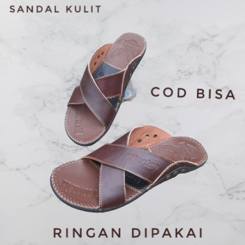 sandal pria/sandal kulit pria/sandal Harley Davidson/ Sandal Flat sandal slip on sandal santai kasual sandal termurah sandal COD