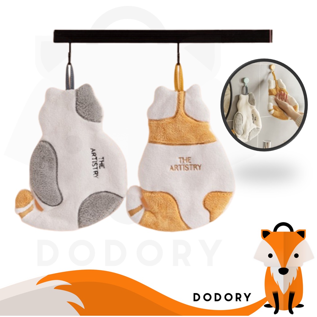 DODORY HL0476 Lap Tangan Karakter Kucing Handuk Motif Bahan Lembut Tebal Model Gantung