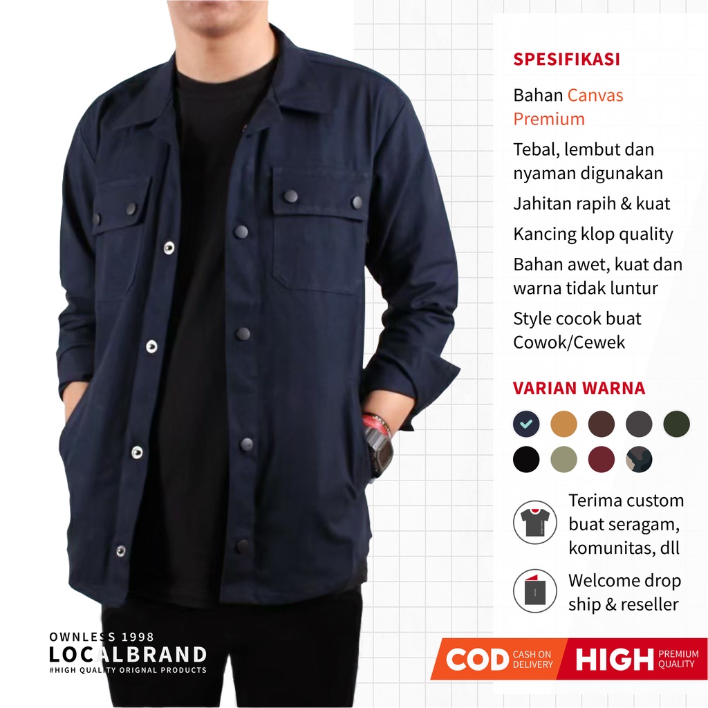 WOLV - Trucker Canvas Outer Jacket Navy Original Wolv Pria