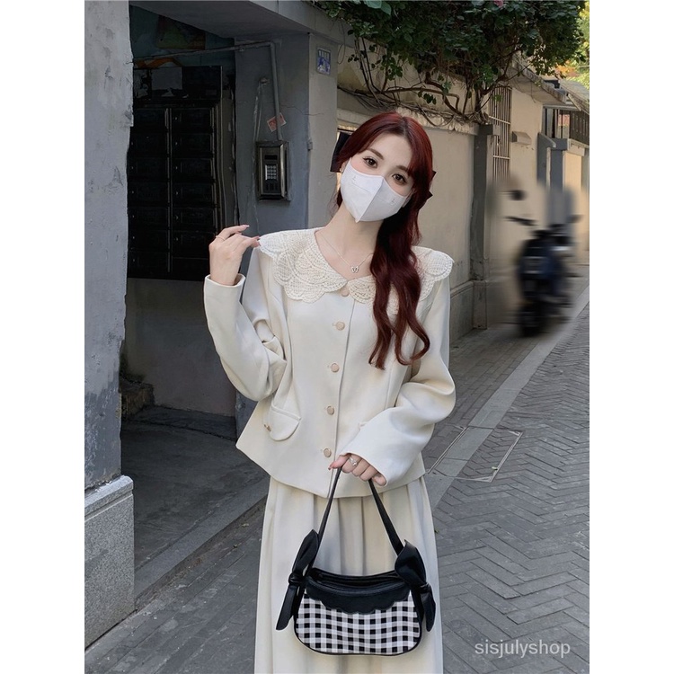 [✅BISA COD] #Sisjuly# Blazer renda renda gaya wangi kecil wanita lengan panjang blazer pinggang ting