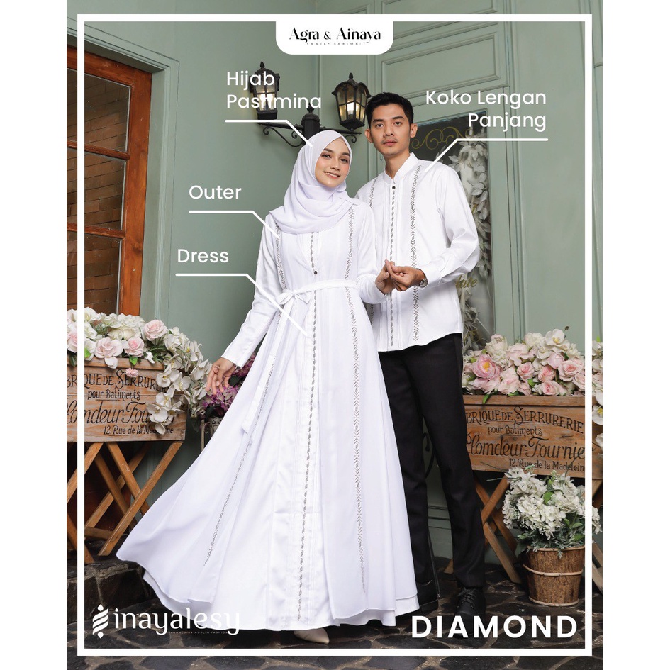 GAMIS AINAYA SET KHIMAR WHITE DIAMOND BY INAYALESY BAHAN FODU MADINA BAJU BUSANA MUSLIM WANITA MUSLI