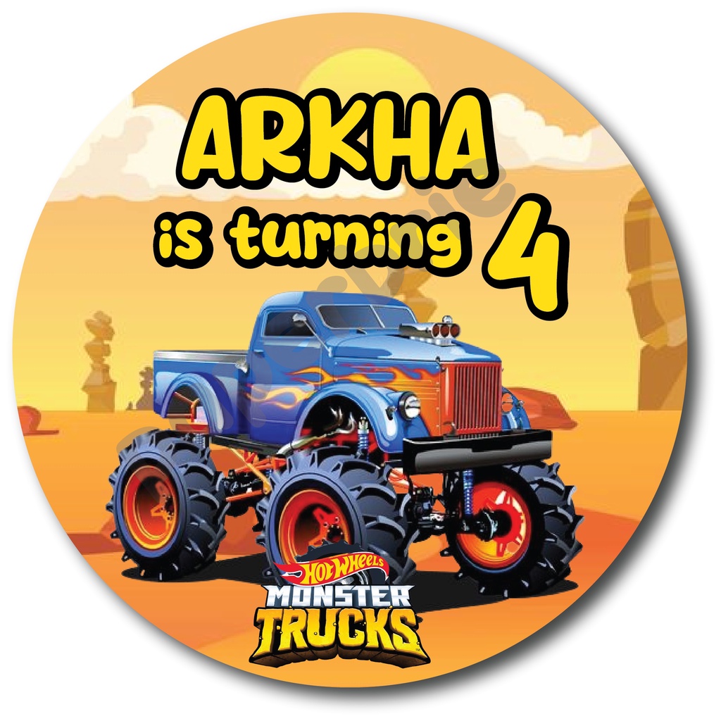 label stiker MONSTER TRUCK 01 Ulang Tahun Anak - sticker birthday party stiker hampers sticker hamper stiker bingkisan ultah