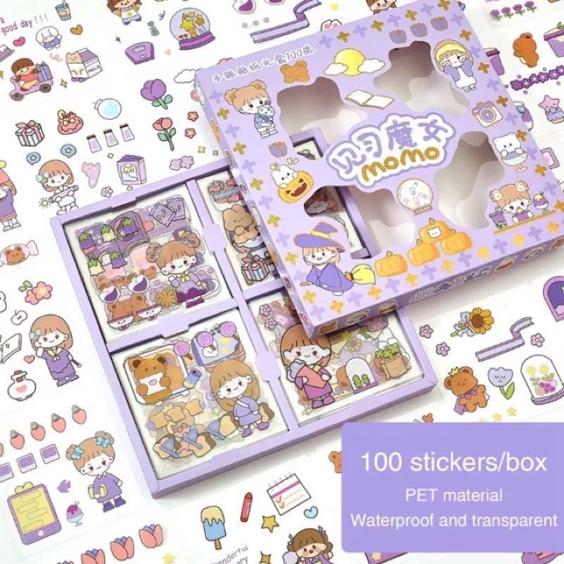 Momo Sticker Box / Deco Sticker Momo PVC Anti Air Isi 100 Lembar