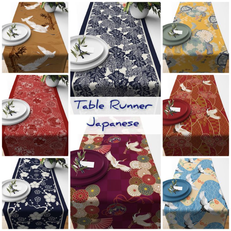 TAPLAK MEJA TABLE RUNNER PRINT MOTIF JAPAN JEPANG JAPANESE 140X40 DAN 230X40 CM