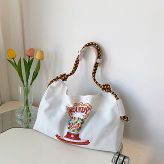 Bag Embroider  Cartoon Alphabet Canvas bag Tote Bag Student Zipper Crossbody Bag 10105