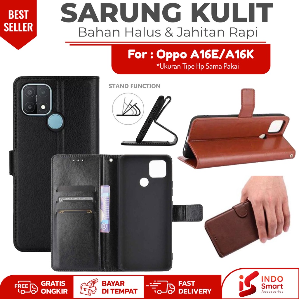Oppo A16E A16K / Case Oppo A16E A16K / Casing Oppo A16 E K / Leather Wallet Case Dompet Sarung Kulit