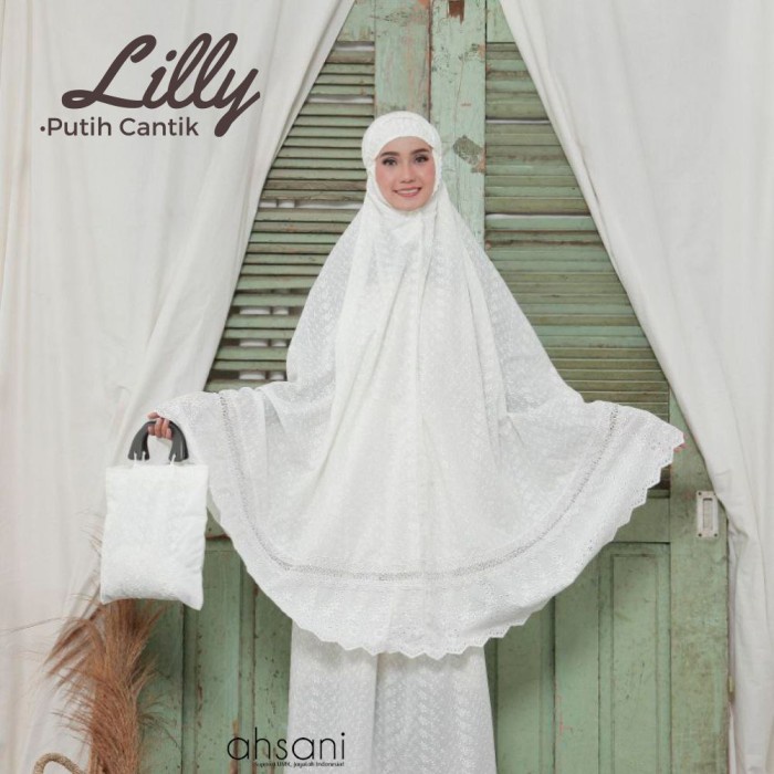 Mukena Dewasa Katun Bordir Ahsani Lily Broken White Standar Adem
