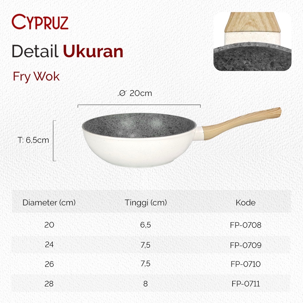 Cypruz White Granite Fry Wok Pan / Wajan Tebal Anti Lengket