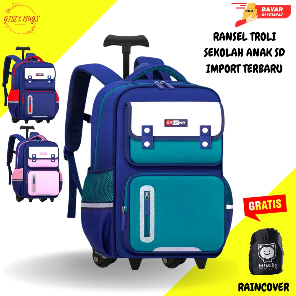 GISELBAGS - Tas Troli Anak laki laki dan Perempuan sekolah SD Ransel import premium anti aiR