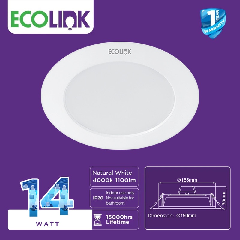 Ecolink Lampu Plafon Bulat Downlight LED 14W Putih Natural