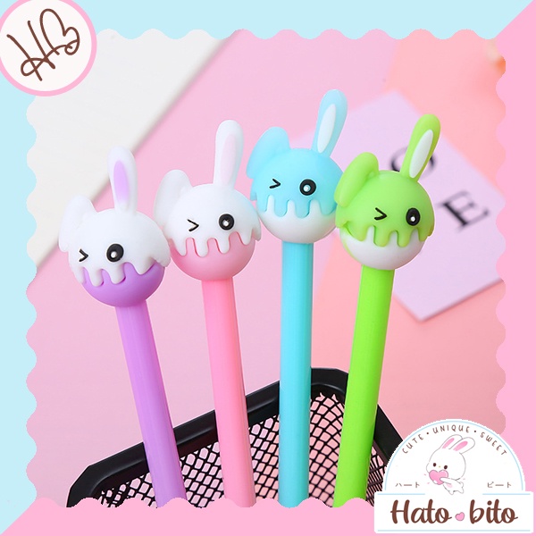 

Pulpen karakter kelinci lucu cute melted rabbit bunny kawai tinta gel hitam HB1386