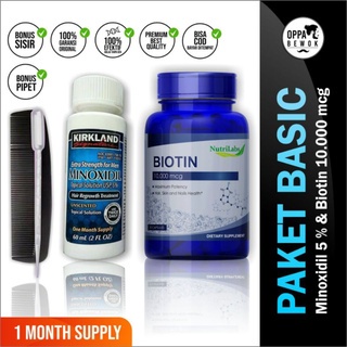 PAKET HEMAT MINOXIDIL DAN BIOTIN 10000 mcg ORIGINAL TERBARU ( penumbuh jambang, brewok, dan rambut)