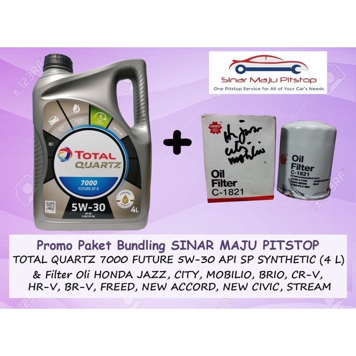 Paket Oli TOTAL QUARTZ 5W-30 & Filter Mobil HONDA CRV & HRV & BRV ORIGINAL