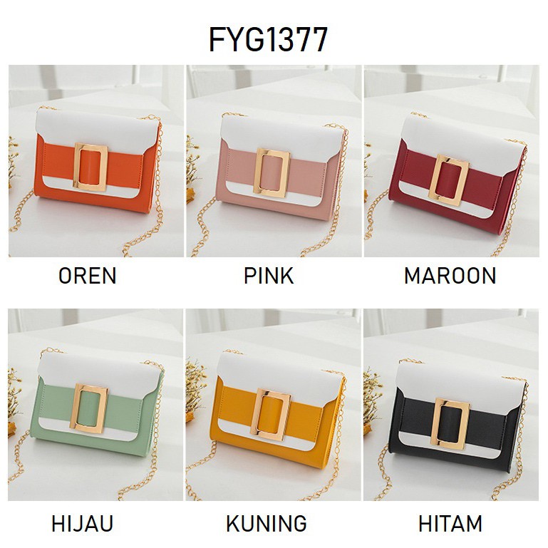 FYGALERY FYG1377 Tas Selempang Wanita Tas Perempuan Tali Rantai Bahan PU Murah