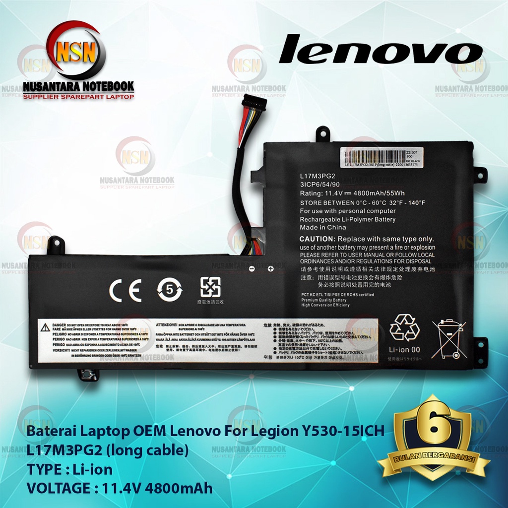 Baterai Laptop OEM Lenovo Legion L17M3PG2 (Long Cable) 11.4V 4800mAh