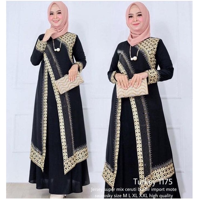 Abaya Turkey//Gamis Arab Hitam Bahan Jersey Hq #1175