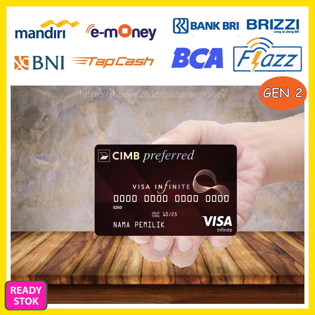 KARTU EMONEY DESIGN CIMB PREFERRED KARTU ETOLL E-MONEY MANDIRI FLAZZ GEN 2 TAPCASH BRIZZI - 1 SISI