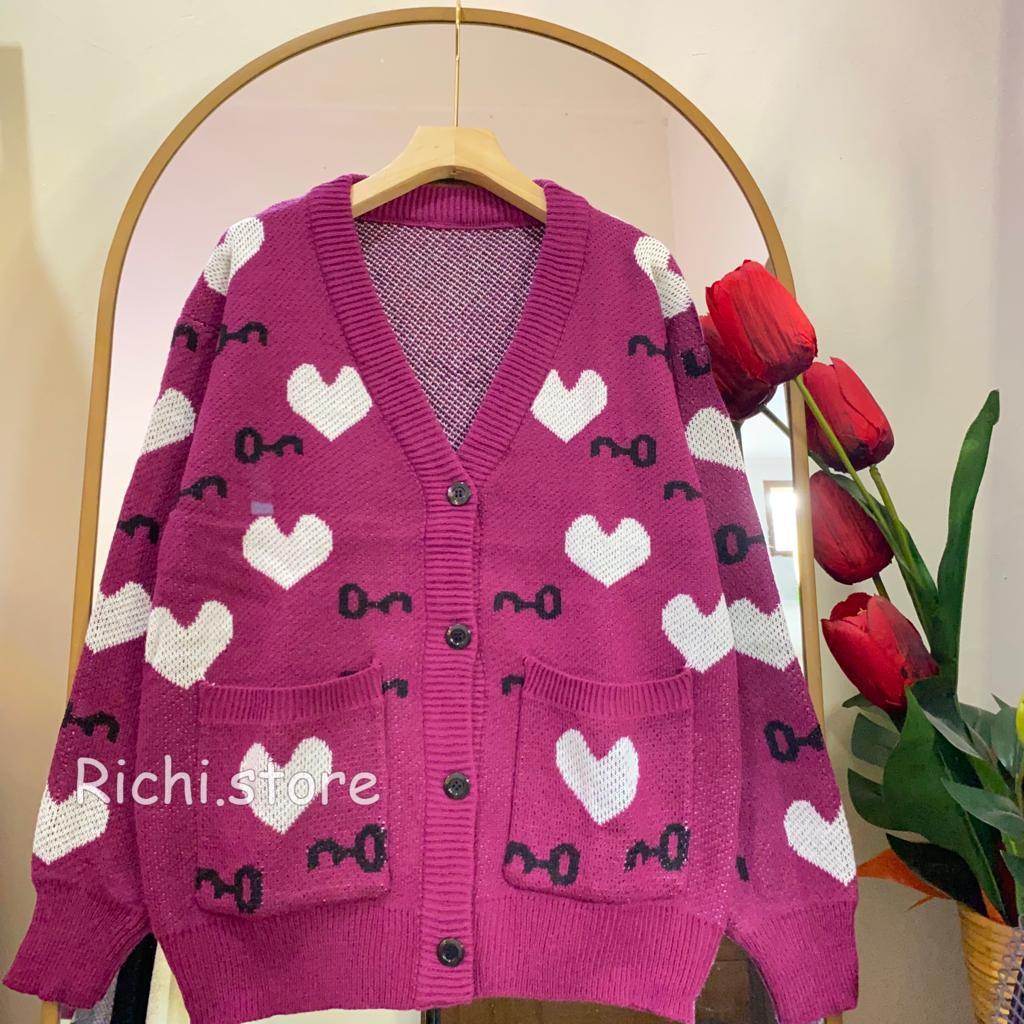 KEYSHA CARDIGAN RAJUT TEBAL MOTIF KEY LOVE FULL KANCING