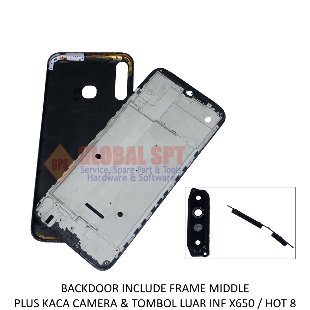 BACKDOOR INFINIX X650 INCLUDE FRAME MIDDLE / BACK COVER HOT 8 / TUTUP BELAKANG