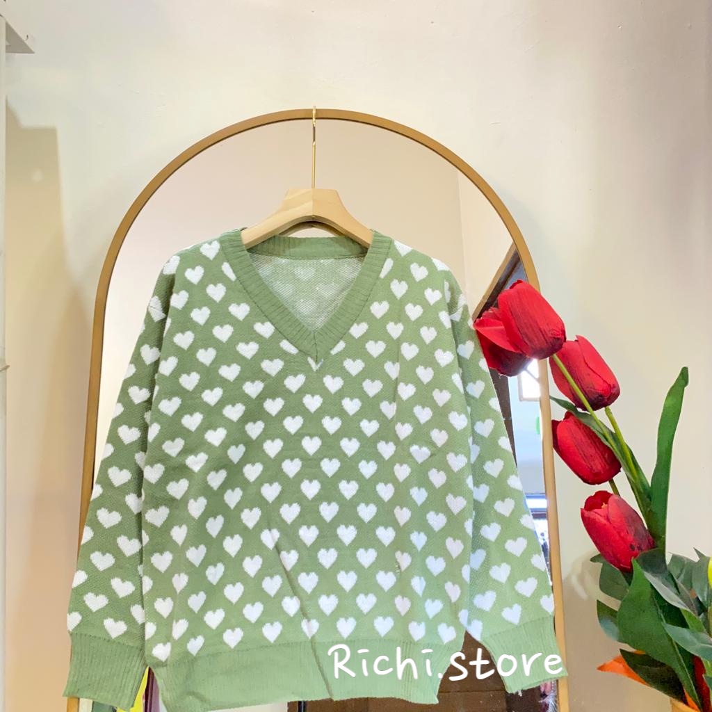 YOLAN SWEATER RAJUT V-NECK MOTIF LOVE