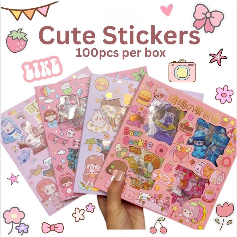 100PCS Stiker Lucu Desain Scrapbook Stiker Alat Tulis Stiker Dekoratif Kawaii / Set Stiker Tahan Air Kartun