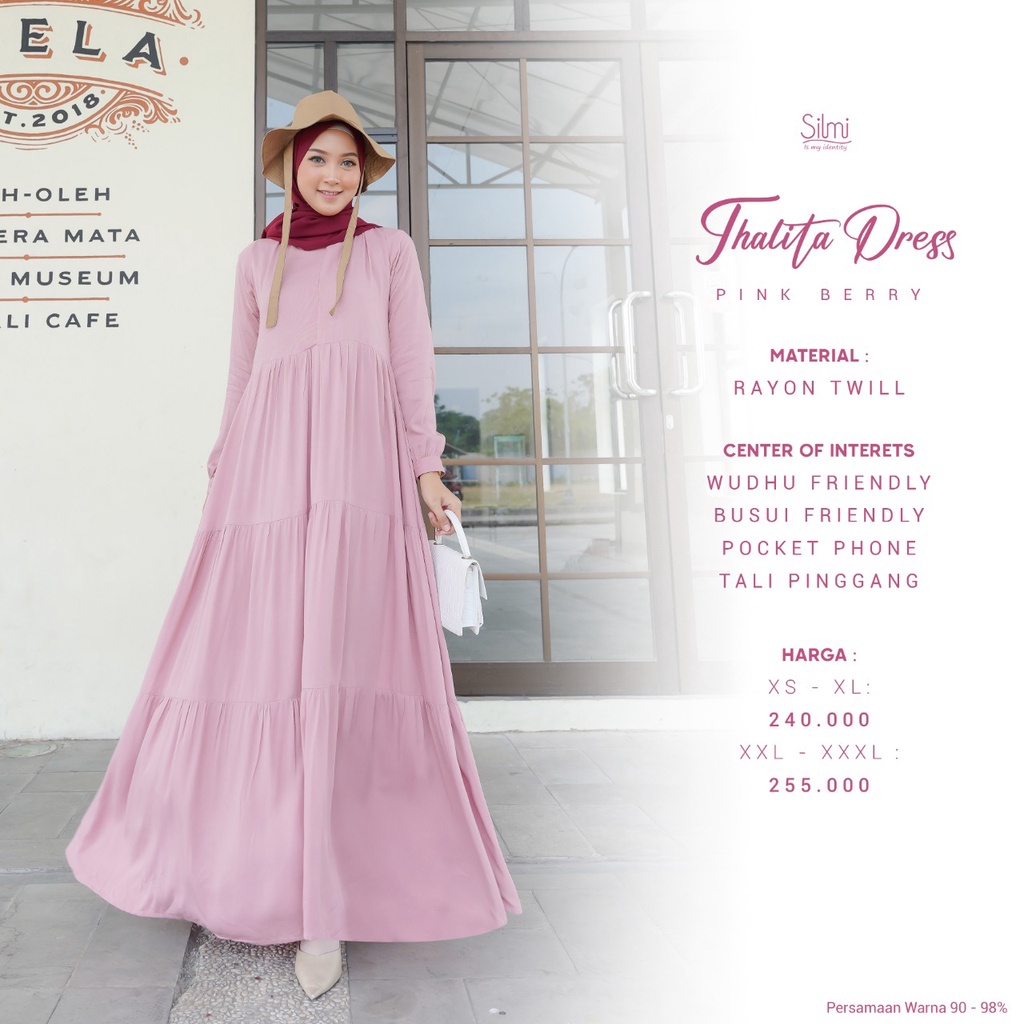 THALITA DRESS PINK BERRY BY SILMI FASHION BAHAN RAYON TWILL BAJU BUSANA MUSLIM WANITA MUSLIMAH GAMIS