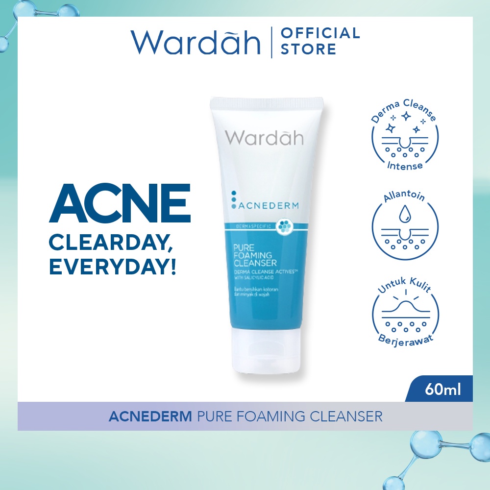 WARDAH Acnederm Pure Foaming Cleanser / Indonesia Pembersih Wajah 60ml / Derma Cleanse Actives With 