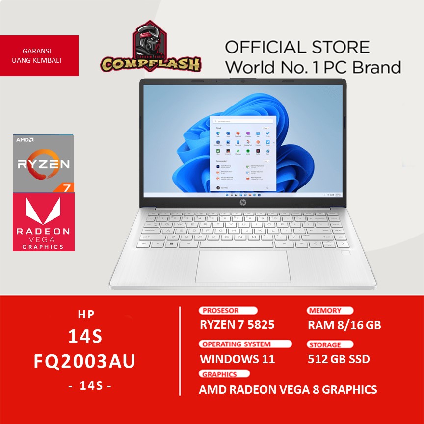 LAPTOP HP 14S FQ2003AU RYZEN 7 5825 8GB 512SSD VEGA8 W11+OHS 14.0FHD IPS BLIT 2YR SLV