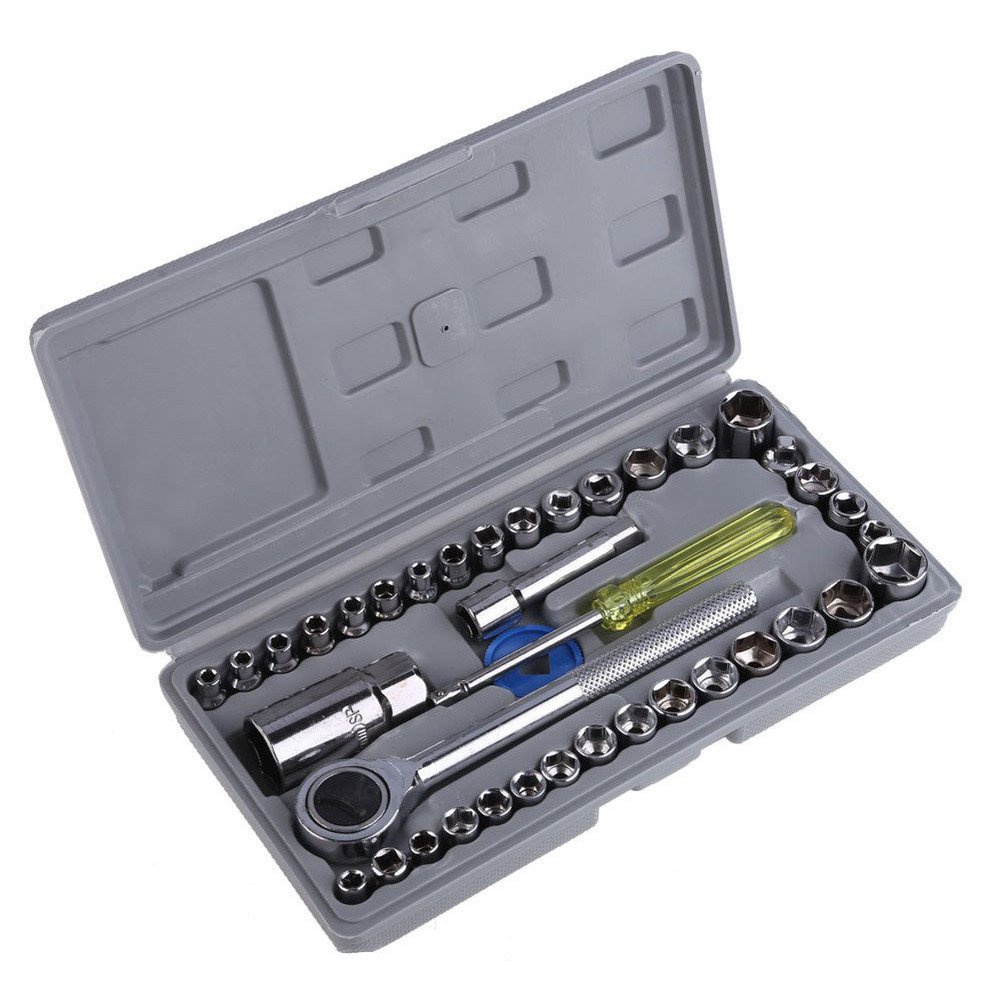 Kunci Ring Pas Set 40 Pcs Multipurpose Combination Socket Wrench Set with 1/4 Ratchet Handle Kunci Shock Motor Lengkap