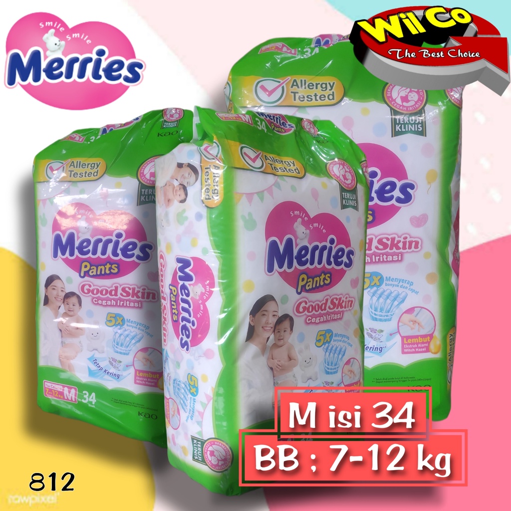 K812 - PAMPERS POPOK BAYI UNISEX MERRIES PANTS GOOD SKIN UKURAN S - XXL