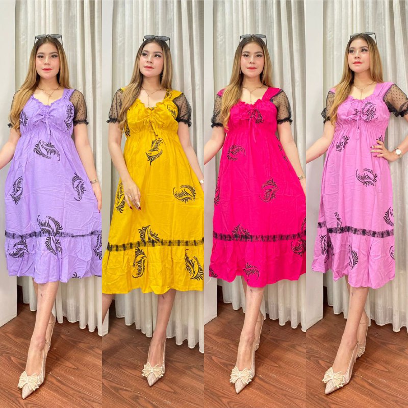 YOLA DRESS BAHAN RAYON TEBAL DASTER KEKINIAN KOMBINASI TILE DOT PREMIUM