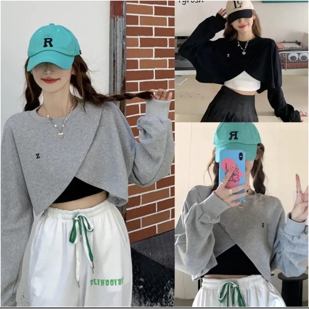 Z SLING CROP WANITA ALA KOREA FLEECE TEBAL HALUS TERBARU'