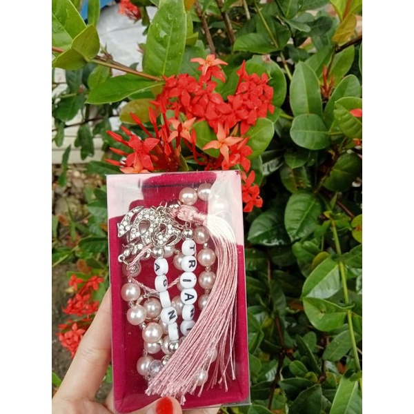 Tasbih mutiara sintetis free custom nama+box tasbih 33 butir