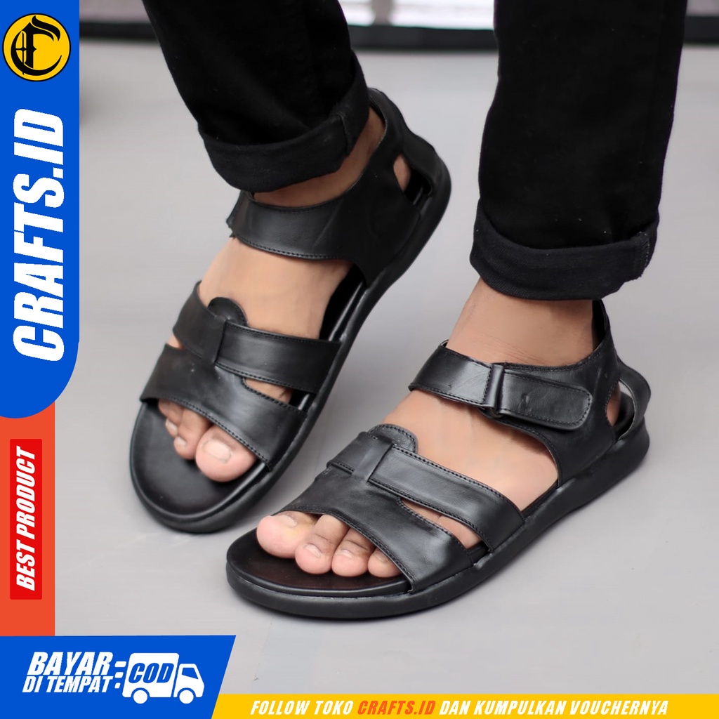 Sandal Slop Casual Kulit Asli Pria Crafts Hake