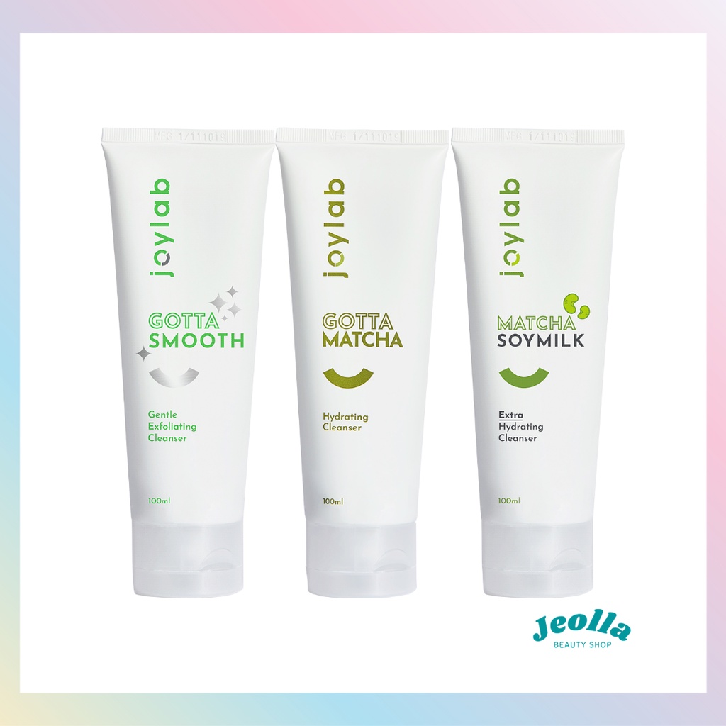 JOYLAB Gotta Matcha (100ml Facial Wash), Matcha Soy Milk (Extra Hydrating Cleanser 100ml), Gotta Smooth (Gentle Exfoliating Cleanser 100ml)