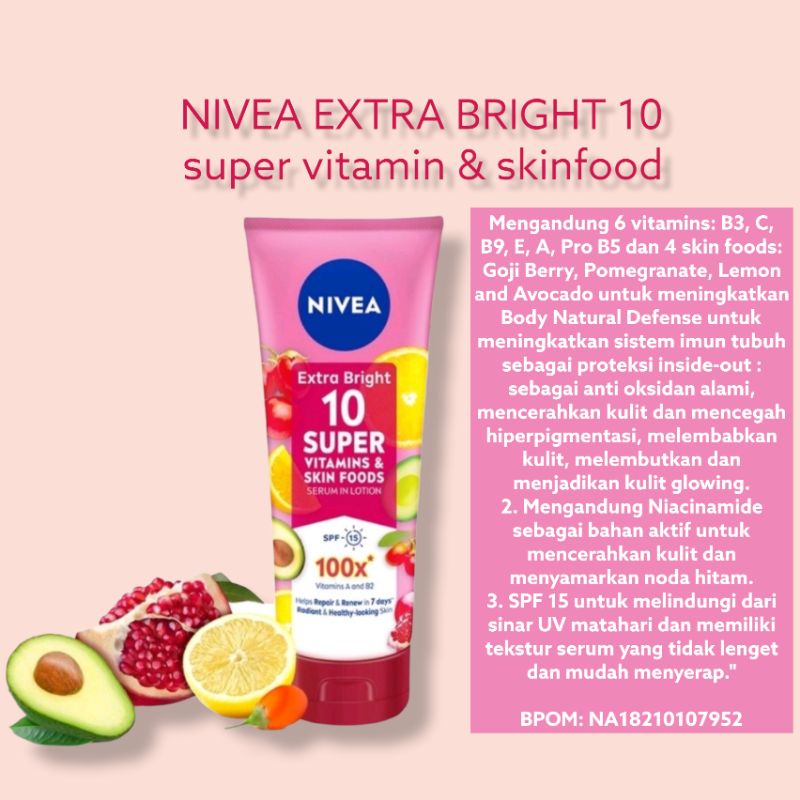 (BPOM) NIVEA EXTRA BRIGHT BODY SERUM 10 VITAMIN|NIVEA BODY SERUM