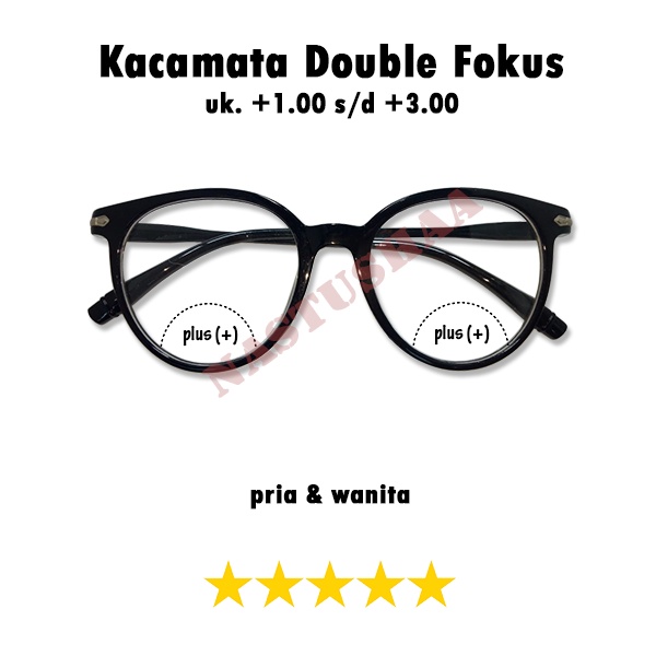 Kacamata Lensa Double Fokus +1.00 s/d +3.00 Bisa Untuk Jalan Dan Baca Model Oval Hitam Untuk Pria dan Wanita FREECASE