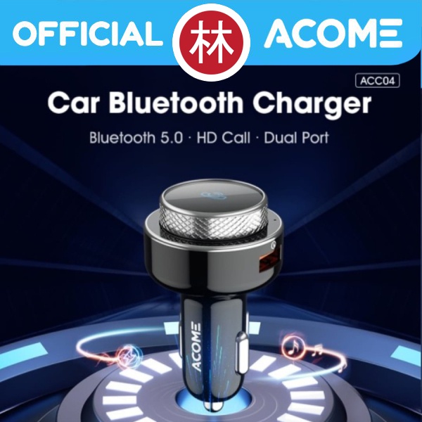 Acome ACC04 Car Charger 18W Bluetooth 5.0 USB Dual Port Fast Charging