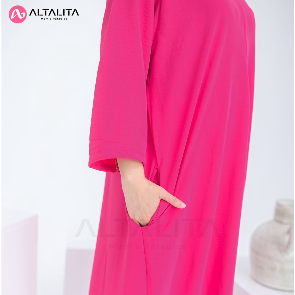 Altalita - Daster Gamis Panjang Cringkle Airflow Polos Lengan 3/4 Semata Kaki Busui Jumbo LD 120