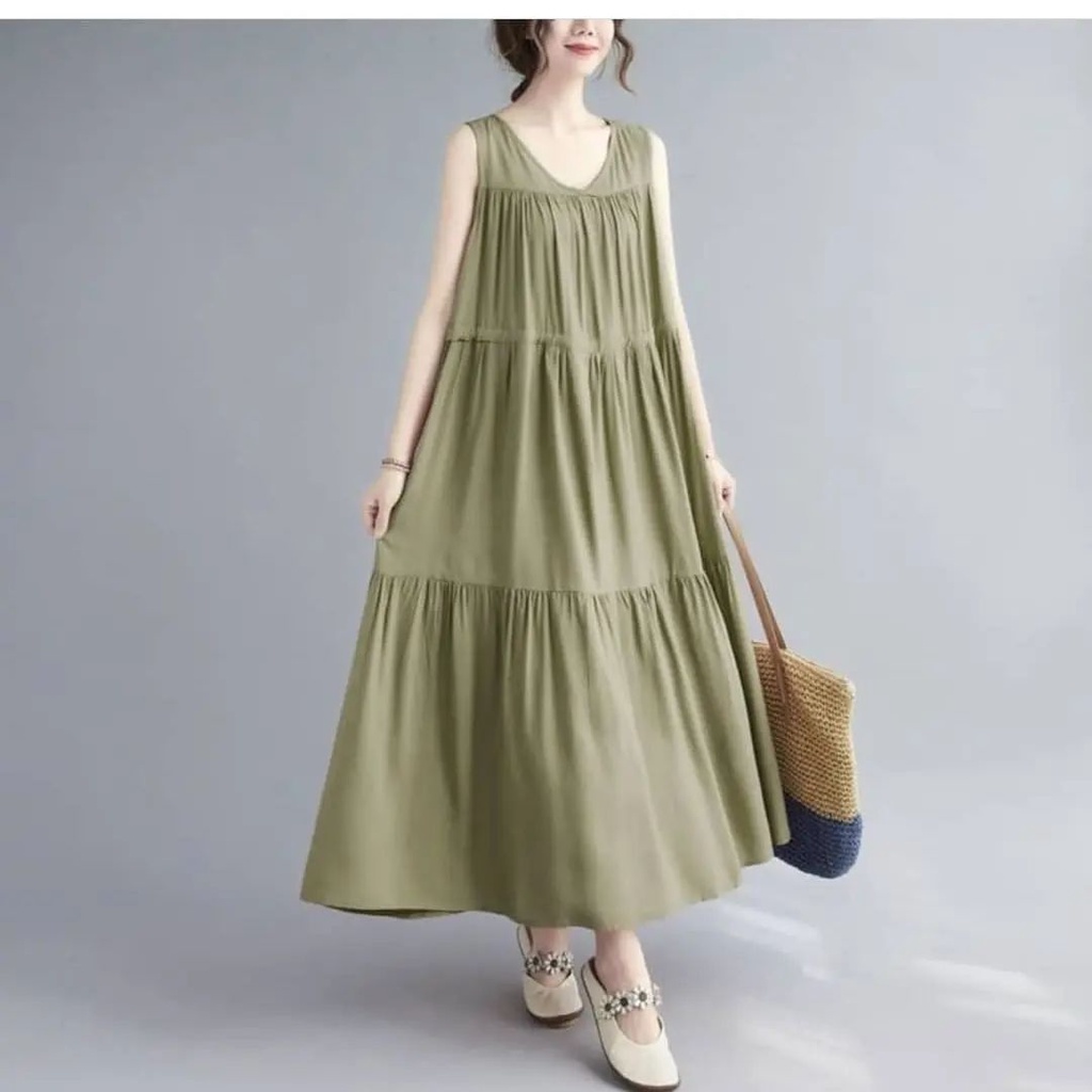 ANFAF FASHION [S M L XL XXL 3XL] Inner Dress Tanpa Lengan Bahan Katun Rayon Viscone Gamis Jumbo Dale