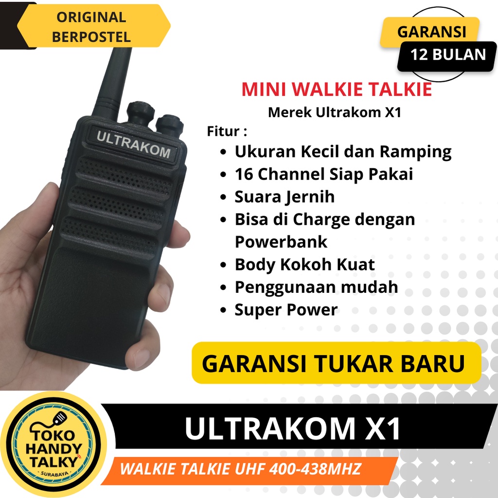 ULTRAKOM WALKIE TALKIE X1 UHF FM TRANSCEIVER NEW ORIGINAL GARANSI RESMI POSTEL