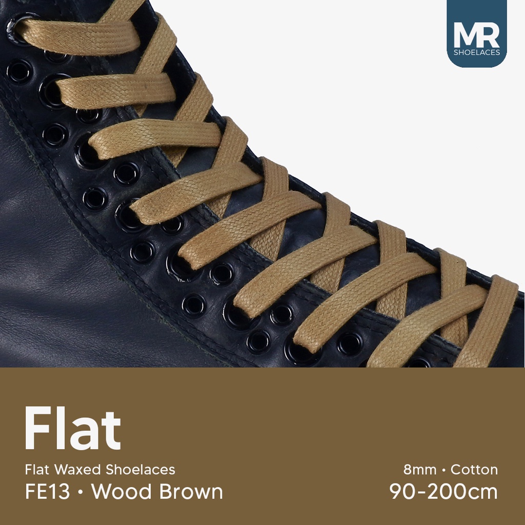 MR Shoelaces FE13 Wood Brown (Coklat Kayu) - Tali Sepatu Lilin 8mm Gepeng Flat Pipih (Waxed Laces) 90cm 100cm 120cm 150cm 200cm - untuk Sneakers - Premium Shoelace