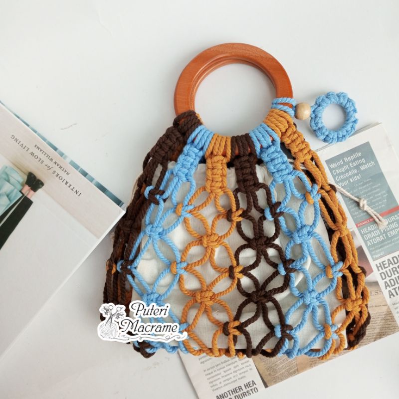 Tas Handbag Macrame, Tas Rajut Colorfull Aesthetic Retro (Kode 3)