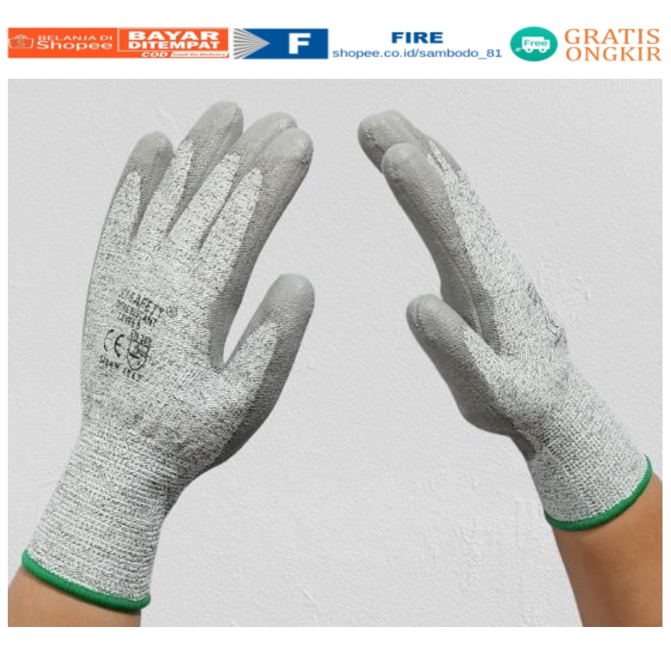 Warna Abu Abu Hand Gloves Coating Karet Warna Abu Abu Sarung Tangan Safety Kerja Kawat Besi Baja Kaca Pabrik industri Ukuran M &amp; L Uci Safety Mekanik, Motor, Berkebun, Bengkel, Tukang Karet Polyurethane