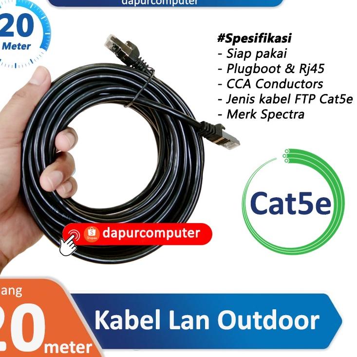 ☝ Kabel Lan 20 Meter Outdoor FTP Cat5e Spectra Wifi Internet Terbaik Siap Pakai Murah ❈